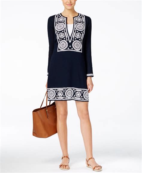 michael michael kors women linen tunic dress embroidered olive green|Embroidered Linen.